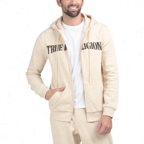 True Religion Men's Fleece Sweatsuit 2 Piece Tracksuit Matching Hoodie Joggers - Picture 3 of 16